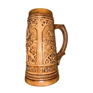 General Homes Beer Stein Mug German Quote Raised Relief Hunting Scene 10